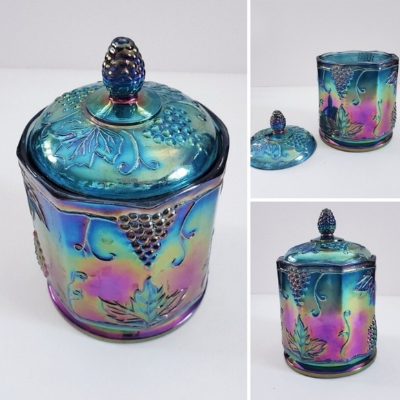 Vintage 1970s Indiana Blue Carnival Glass Candy Dish with Lid - Picture 1 of 12